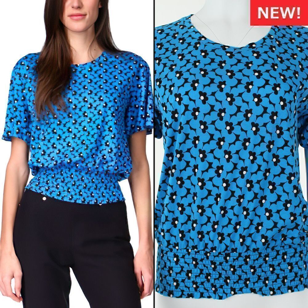 Michael Michael Kors Printed Smocked-Waist Top - Cyan Floral